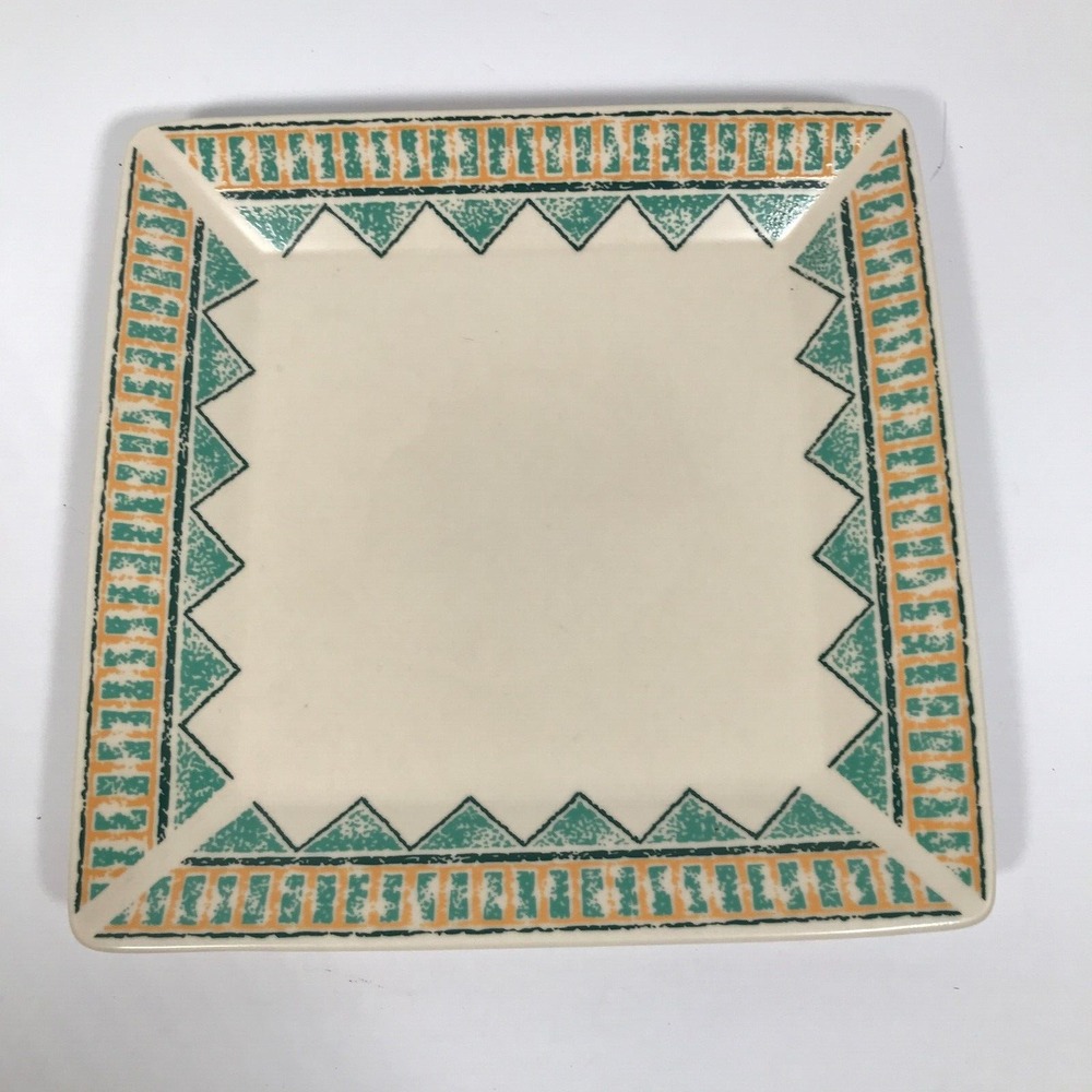 Waechtersbach Germany Square Platter Southwestern Teal Orange Geometric 10.5in